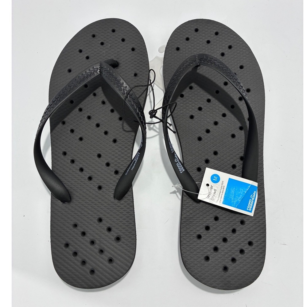 Room Essentials Black Shower Shoes Flip Flops Mens 9/10 Womens 10/11 M